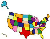 The united states with multicolored states. 